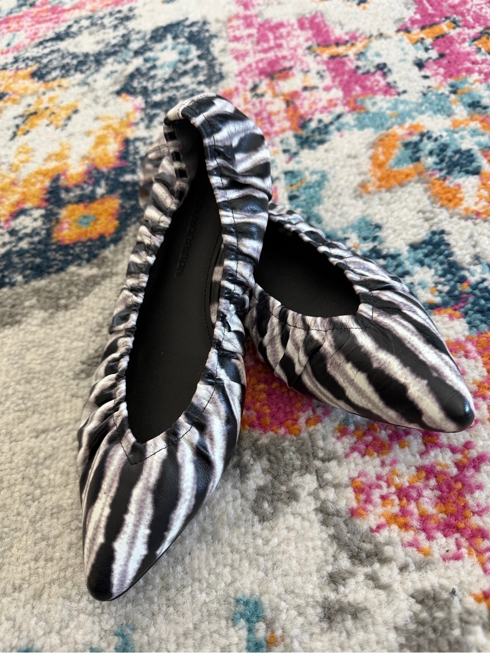 Sigerson Morrison Lahela Black White Zebra Luxury Pointed Ballet Flats Ruched